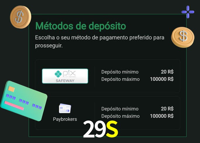 O cassino 29S oferece uma grande variedade de métodos de pagamento